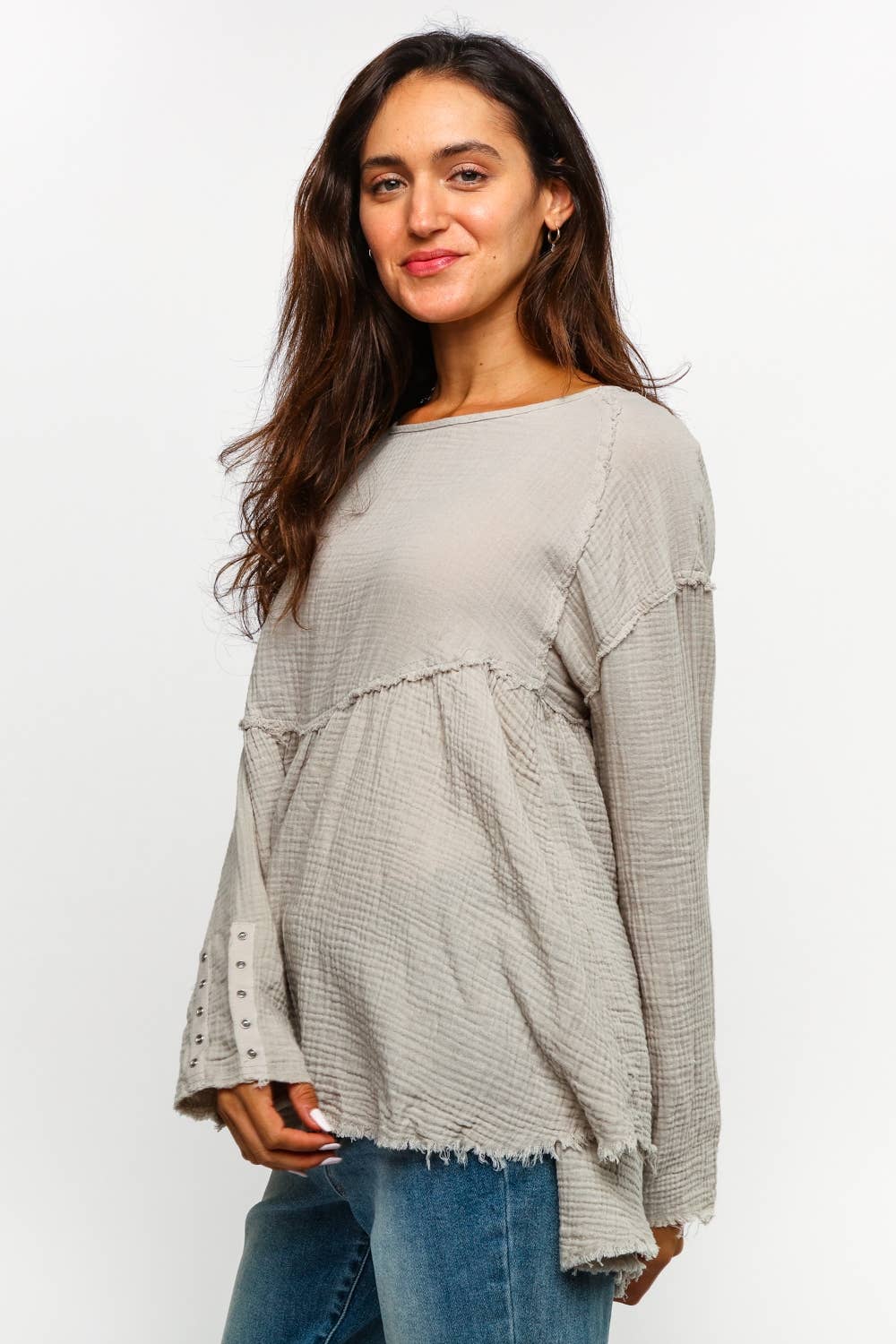 Carrie Cotton Gauze Babydoll Top ~ Silver
