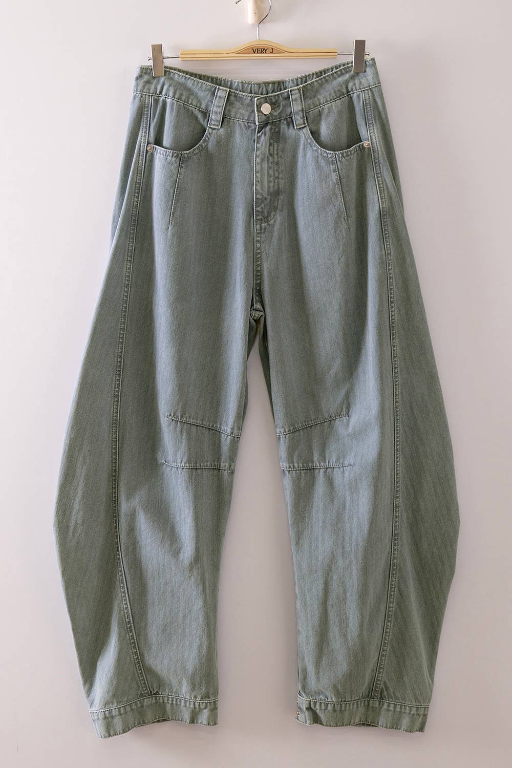 Tara Washed Denim Barrel Jeans ~ Sage