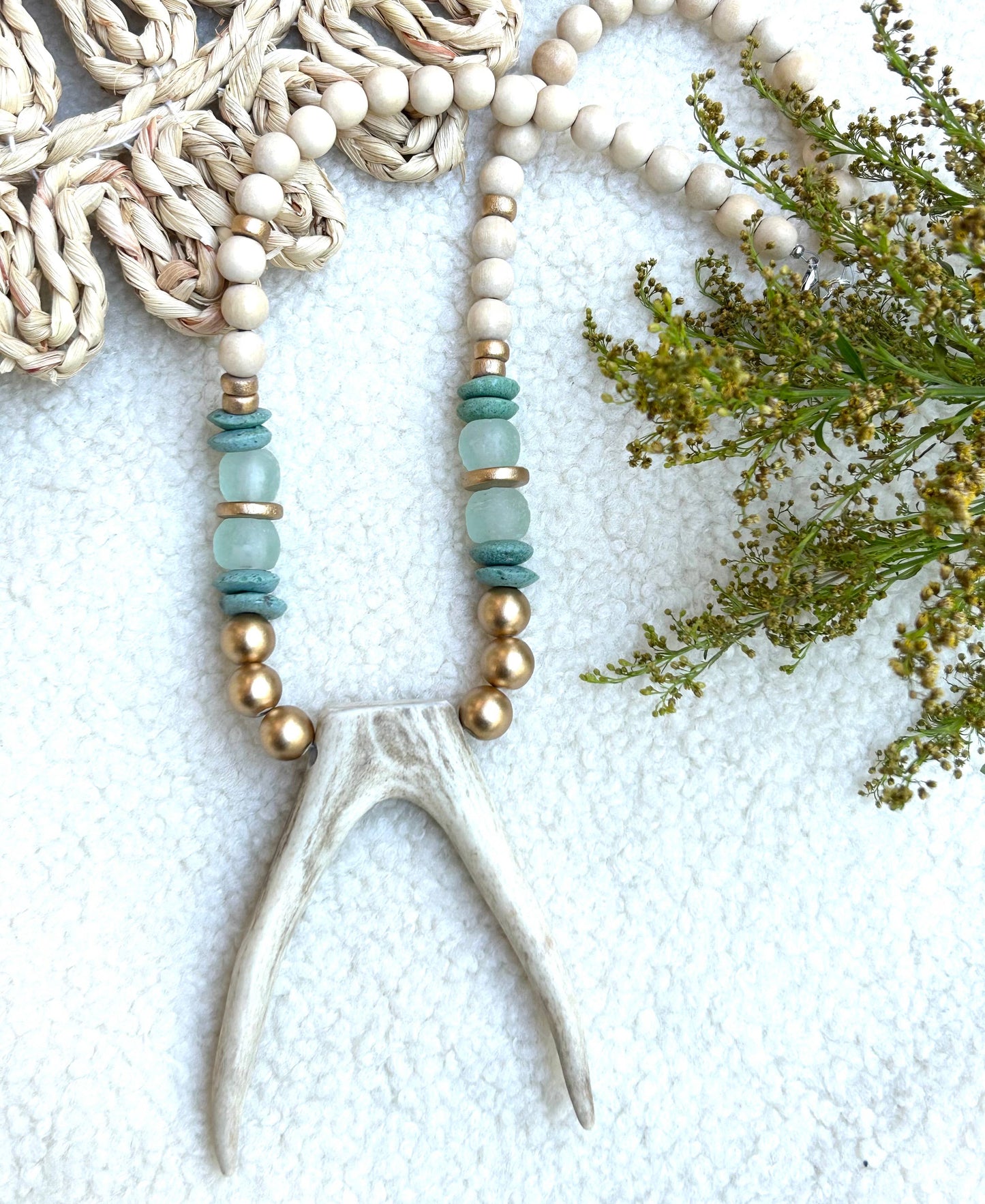 Deer Antler Wooden Beaded Necklace