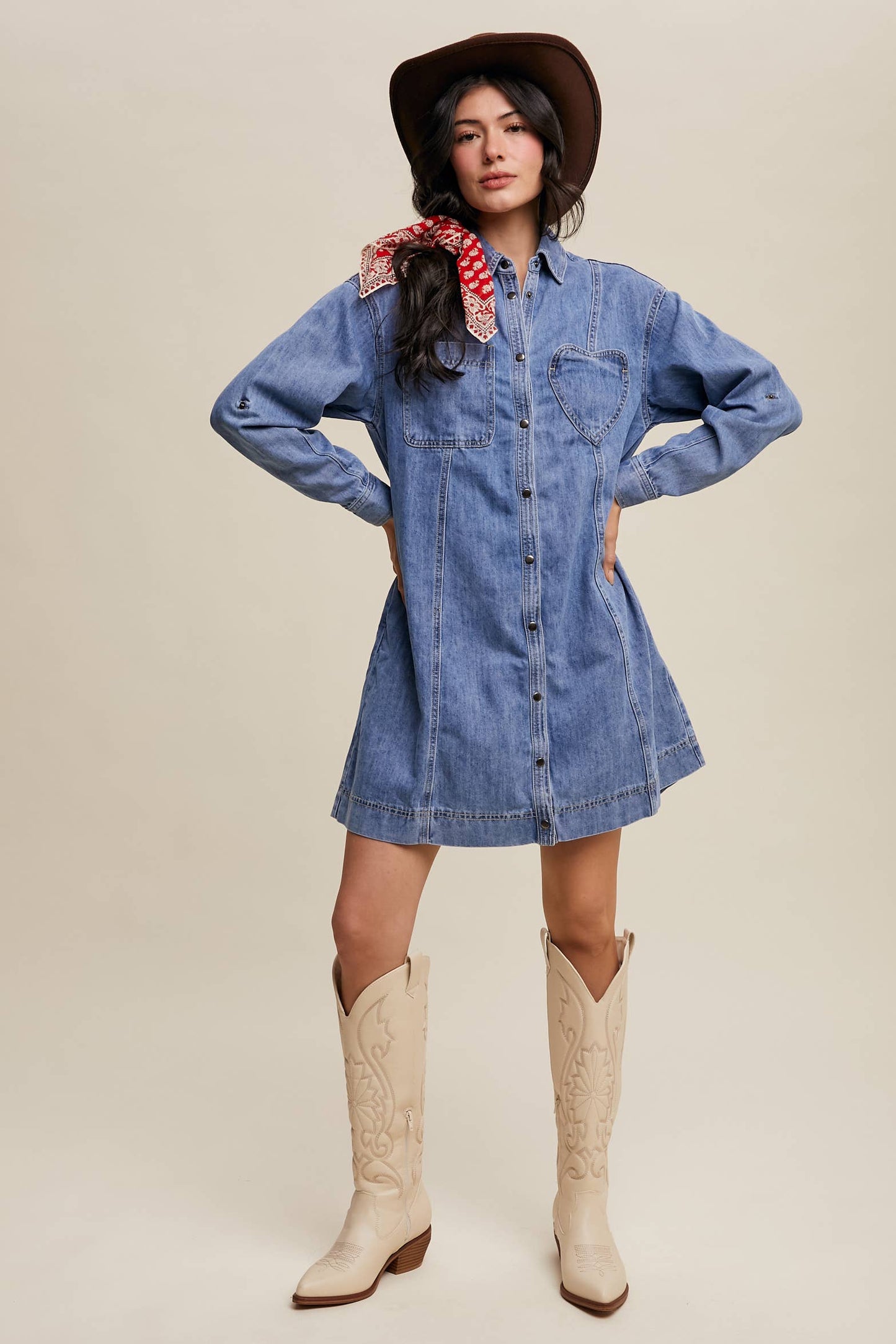 Dana Denim Heart-Pocket Shirt Dress ~ Daylight Denim