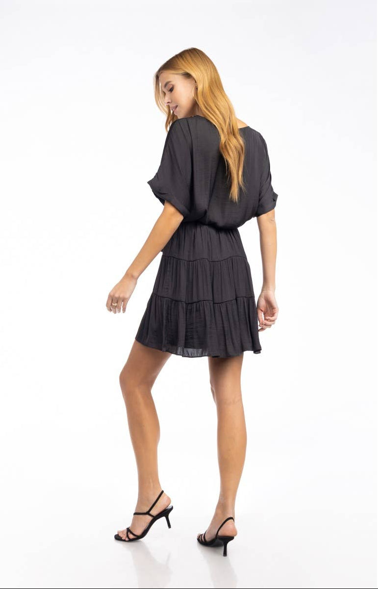 Willow Front Button Tiered Mini Dress ~ Black