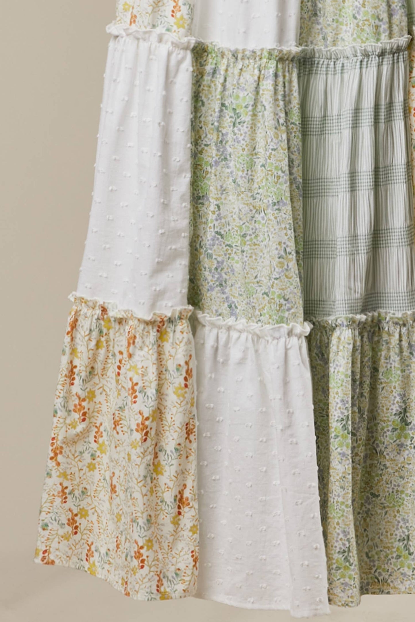 Paisley Patchwork Tie-Shoulder Tiered Maxi Dress ~ Ivory