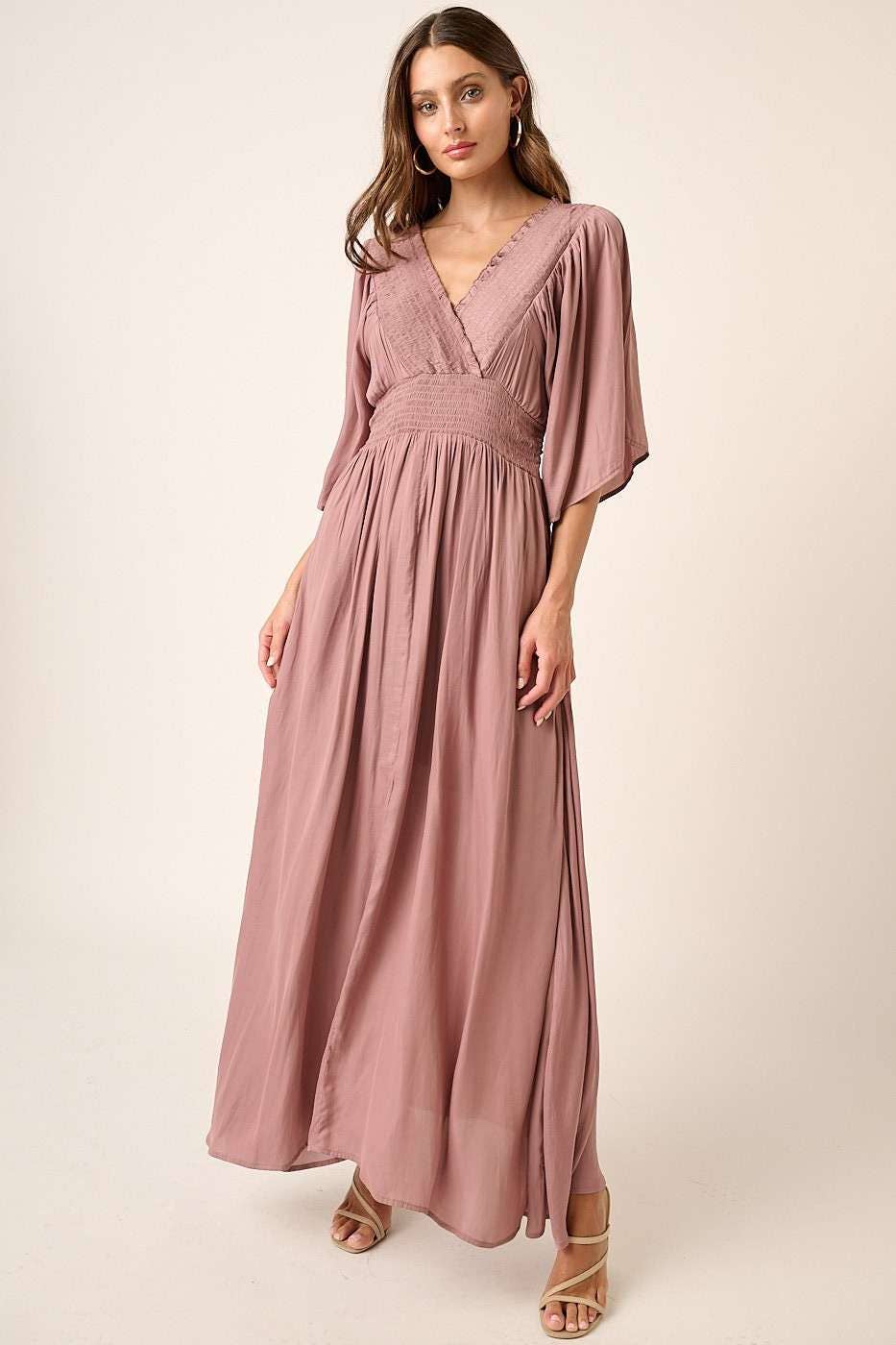 Sofie Smocking Detail Maxi Dress ~ Dusty Purple  Spoiled Rotten Boutique