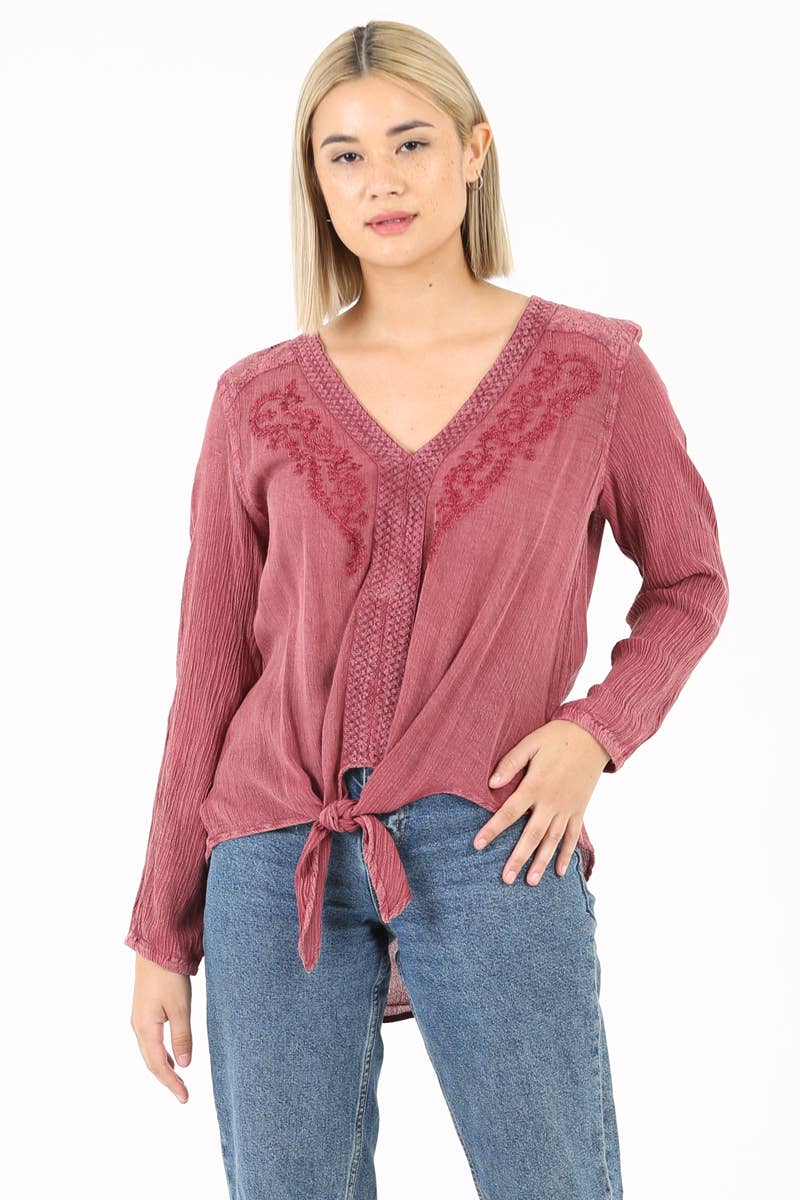 Lindsey Lace Embroidered Tie Waist Top ~ Sedona