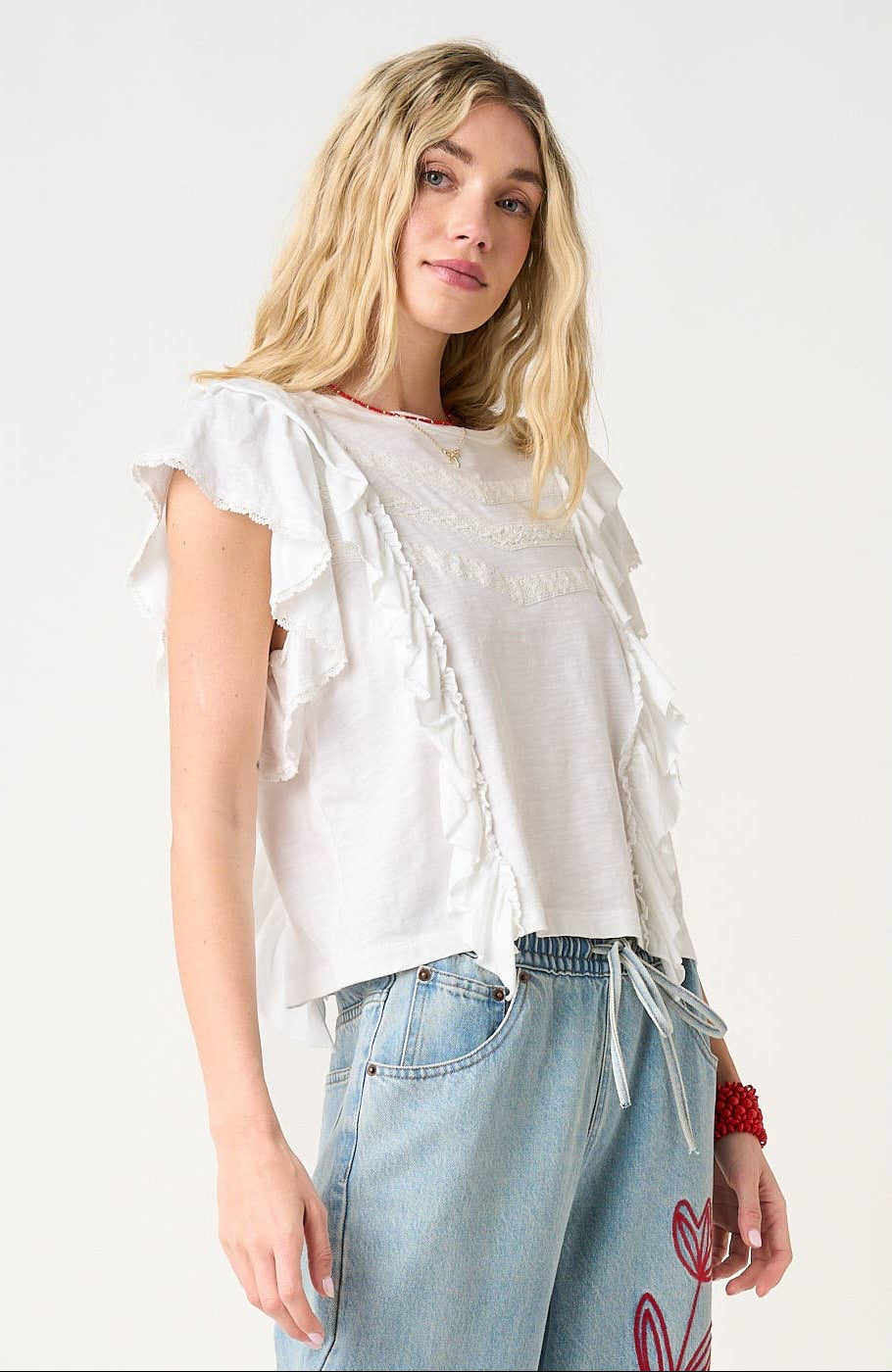 Lillie Lace & Ruffle Top ~ White
