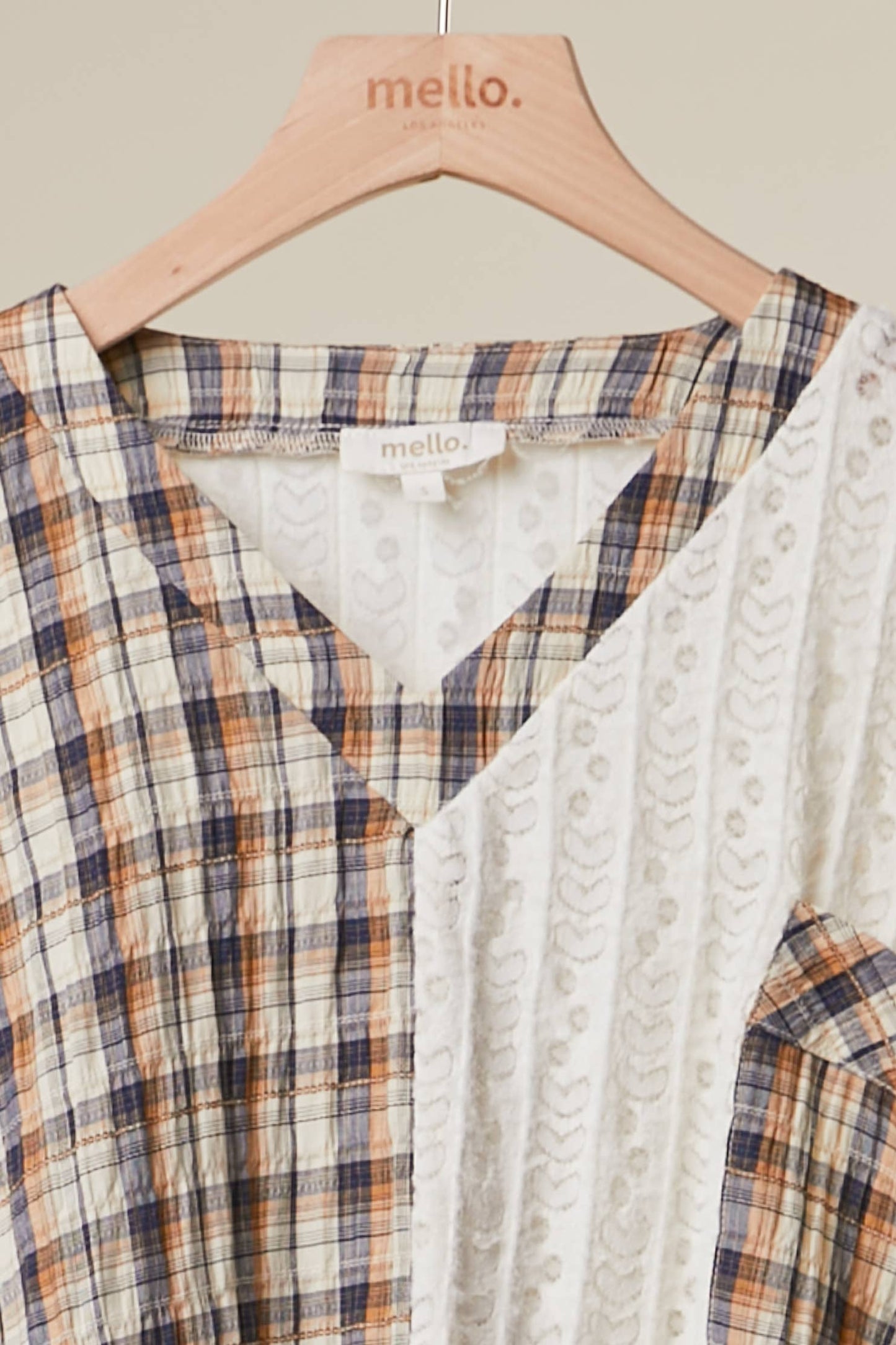 Hailey Half Plaid Pocket Top ~ Ivory