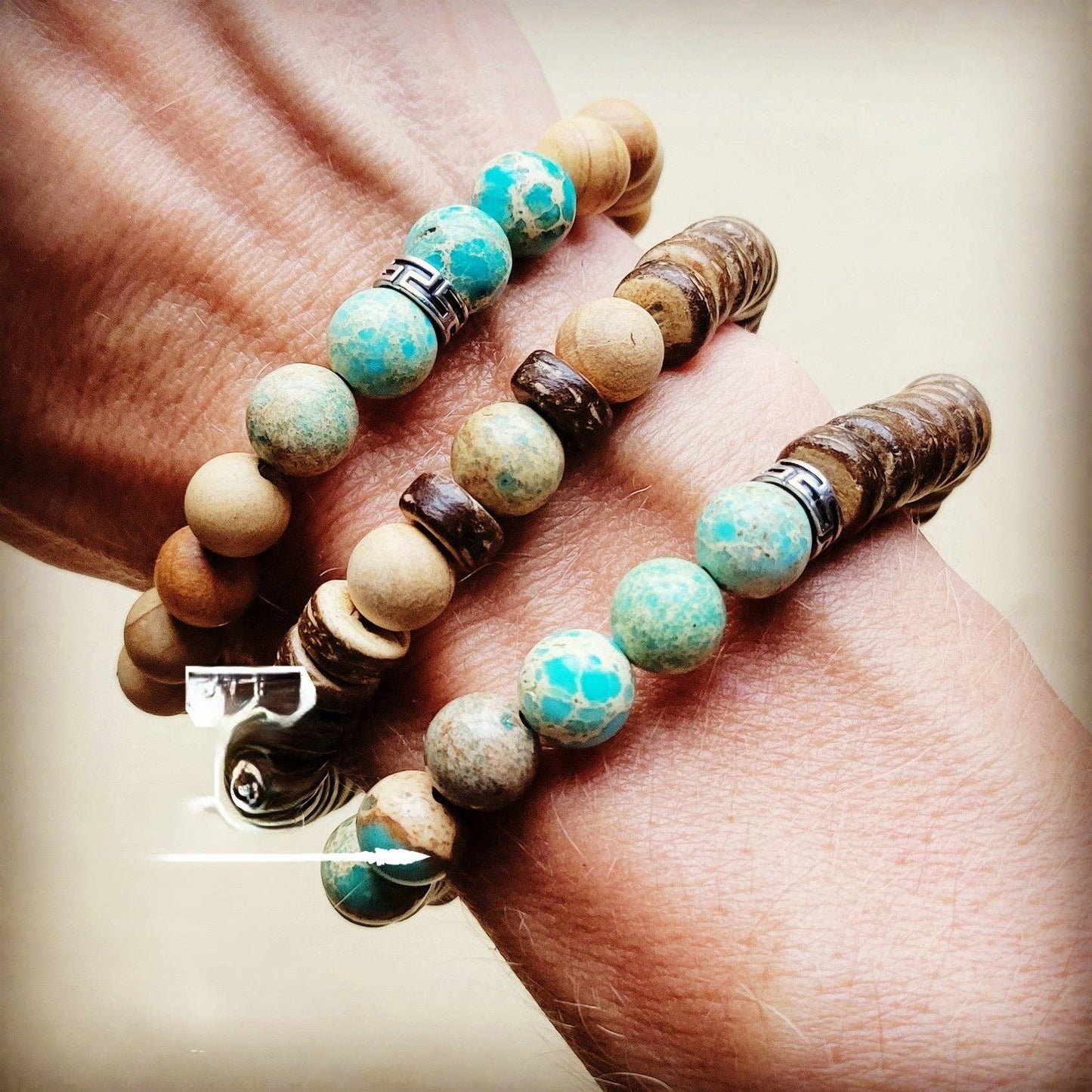 Wood and Imperial Jasper Stretch Bracelet Trio