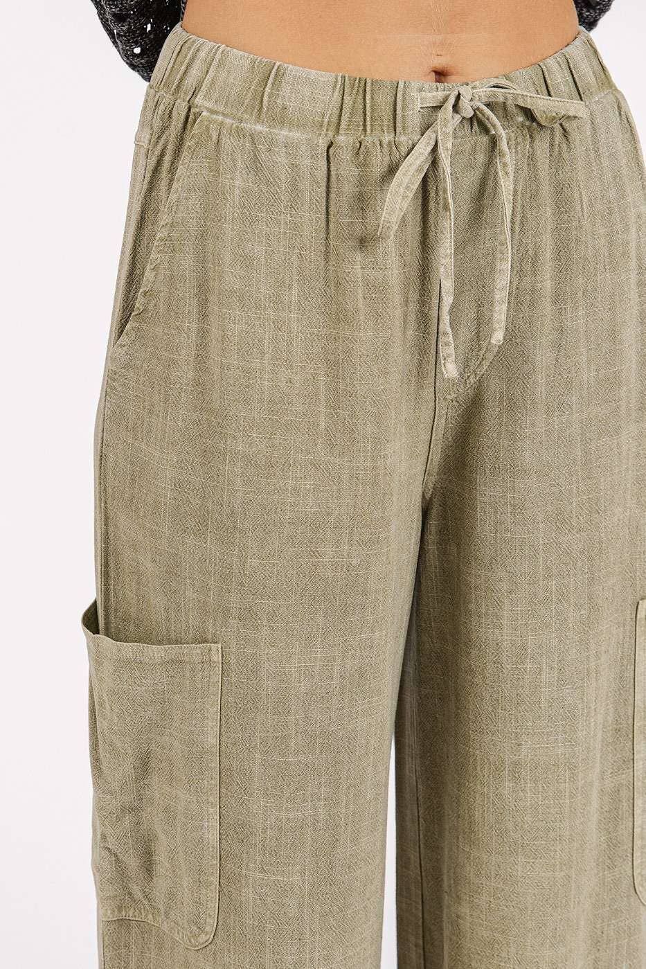 Anissa Mineral Wash Utility Pocket Pants ~ Basil