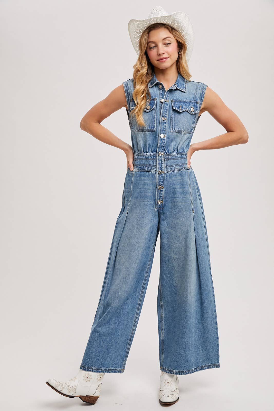 Maddie Sleeveless Jumpsuit ~ Light Denim