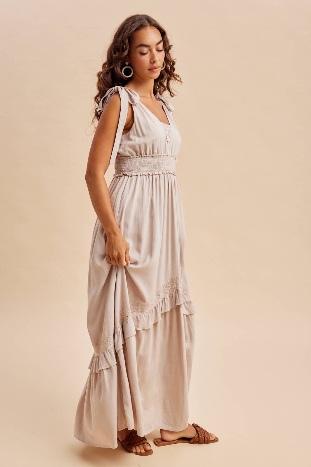 Linsey Lace Inset Maxi Dress ~ Oatmeal