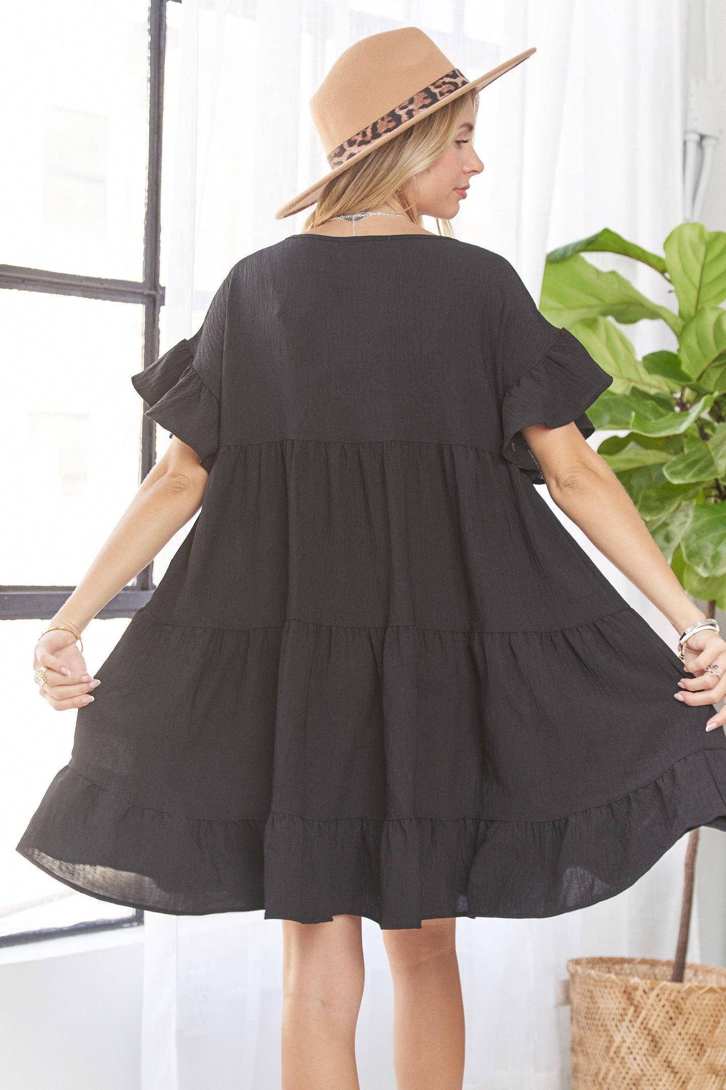 Tiffany Tiered Ruffle Babydoll Dress ~ Black