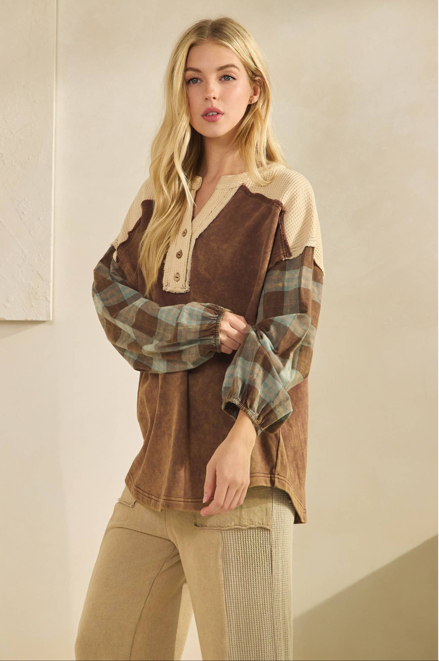 Campfire Flannel Contrast  Pullover ~ Brown