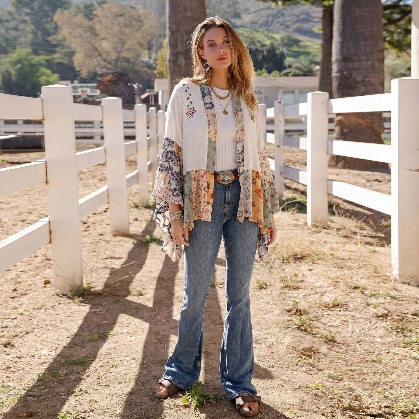 Peyton Patchwork Bell Sleeve Kimono ~ Pearl