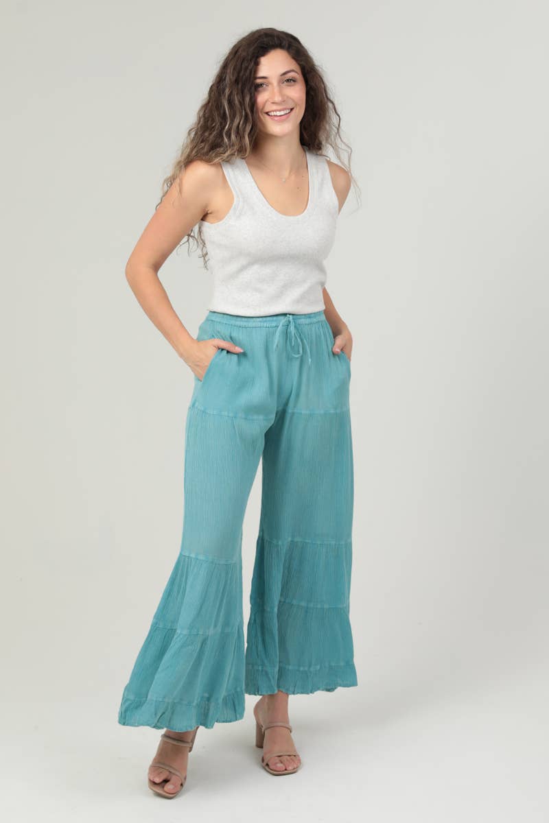 Tiffany Tiered Mineral Wash Pants ~ Teal