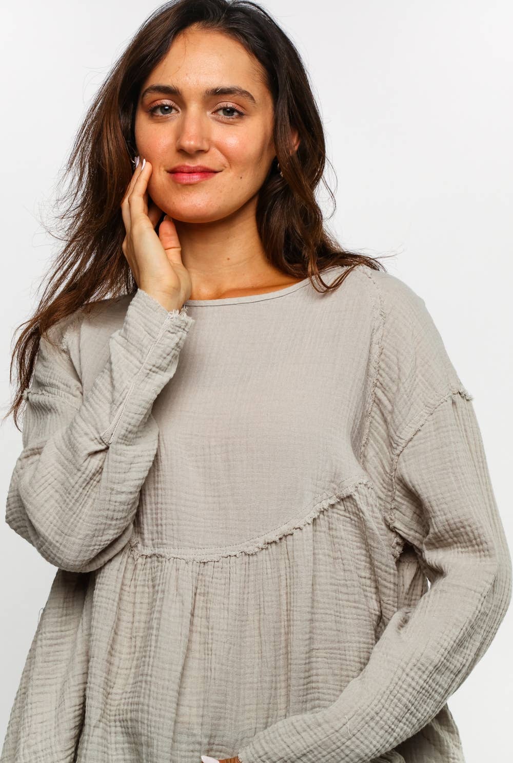 Carrie Cotton Gauze Babydoll Top ~ Silver