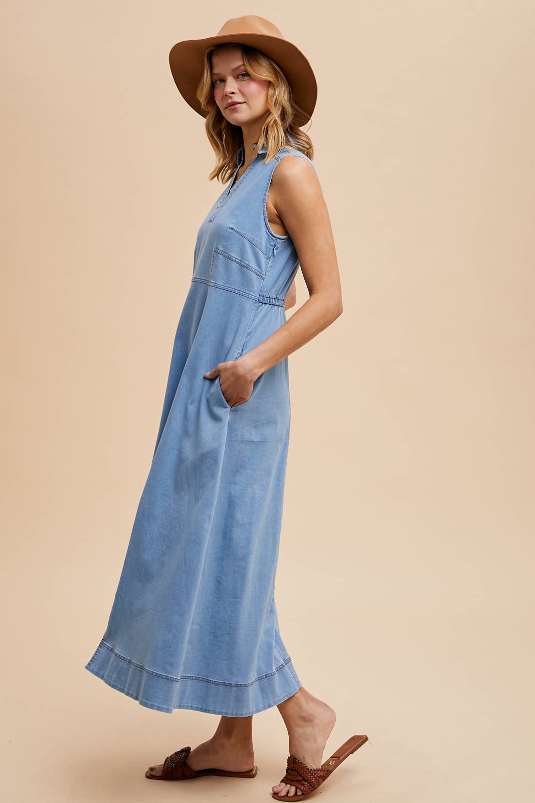 Paisley Collared Flare Midi Dress ~ Light Denim