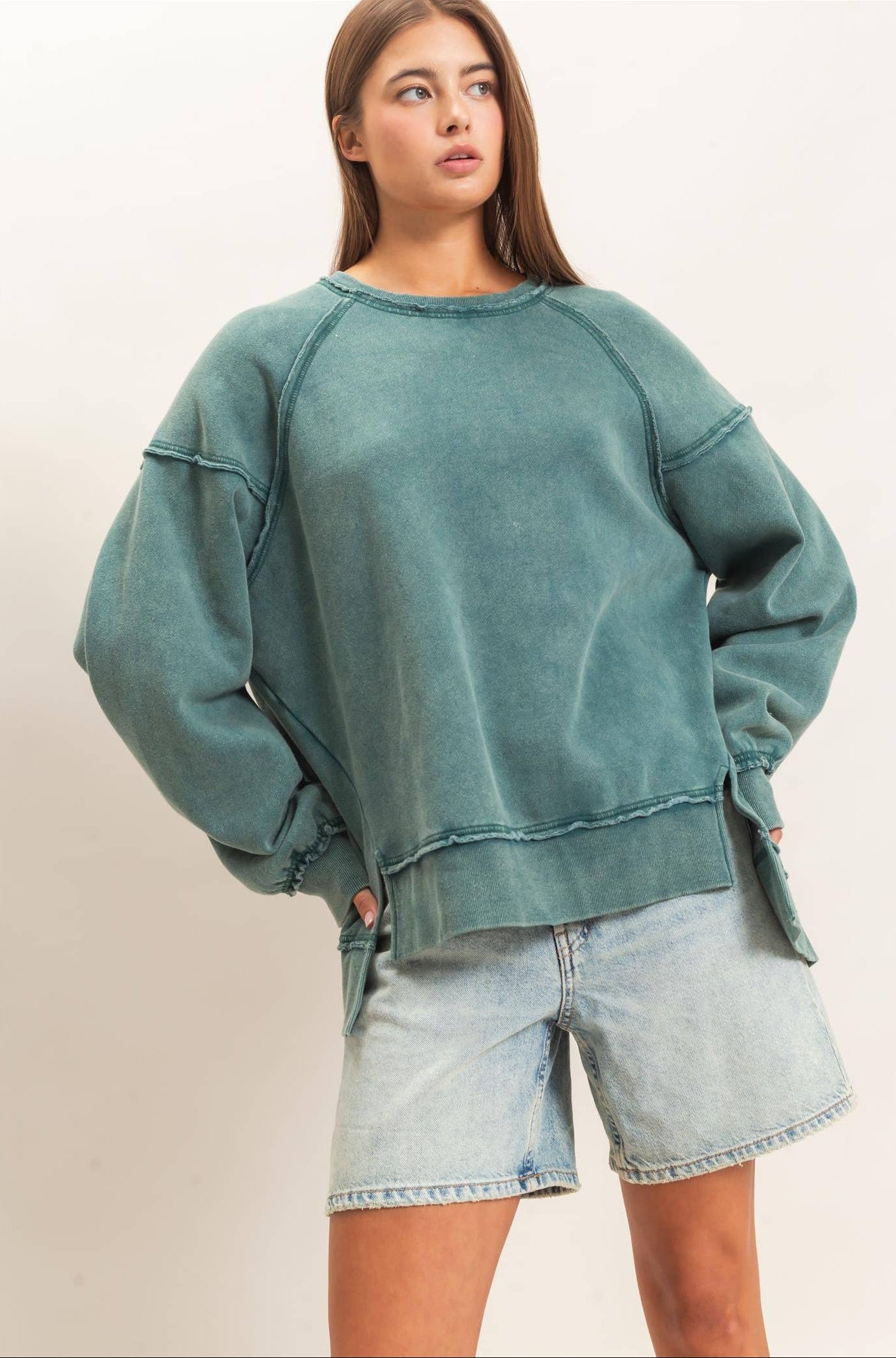 Ashlee Acid Wash Raw Edge Sweatshirt