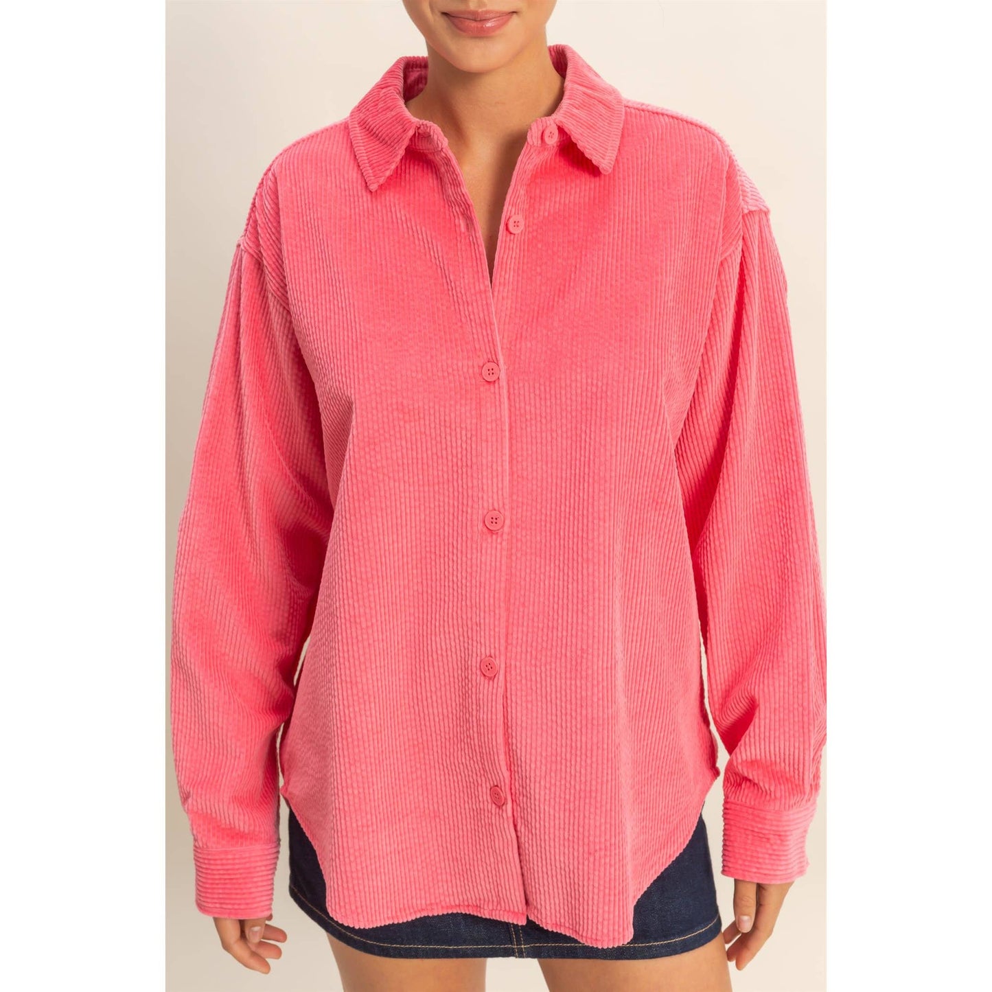 Remma Relaxed-fit Corduroy Shacket ~ Taffy Pink