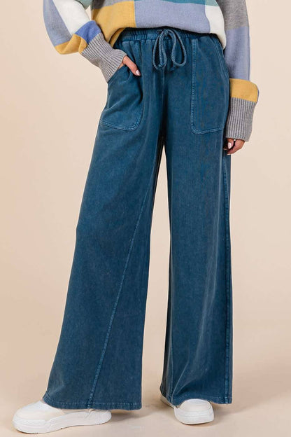 Saylor Mineral Wash French Terry Wide Leg Pants ~ Gucci Blue