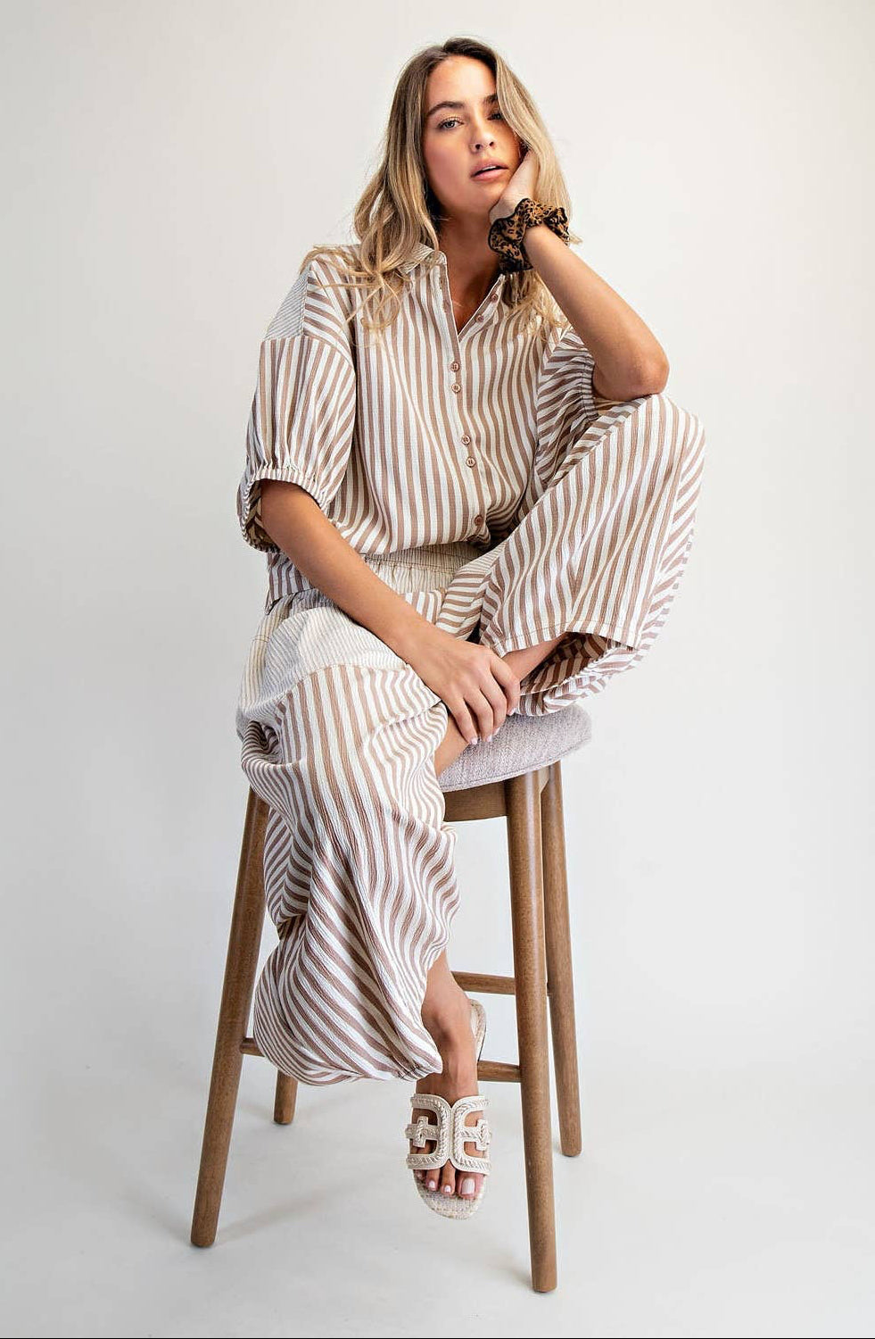Blair Striped Cropped Pants ~ Mocha Mousse