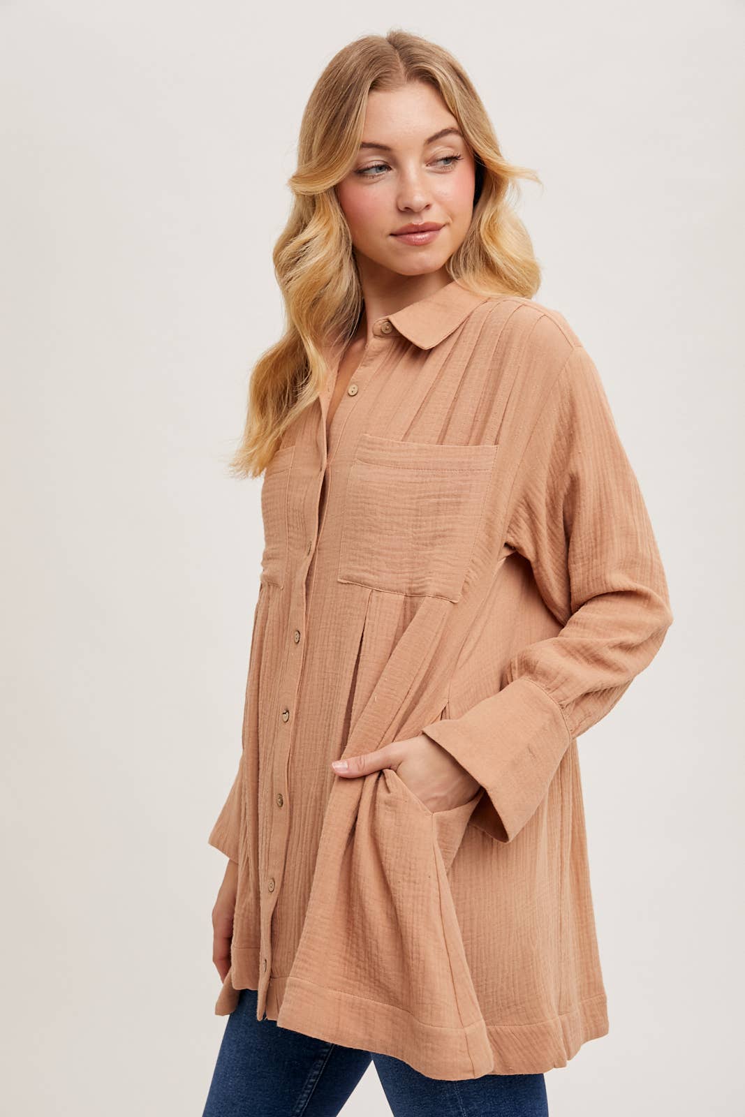 Bailey Button Down Shirt Dress ~ Light Clay