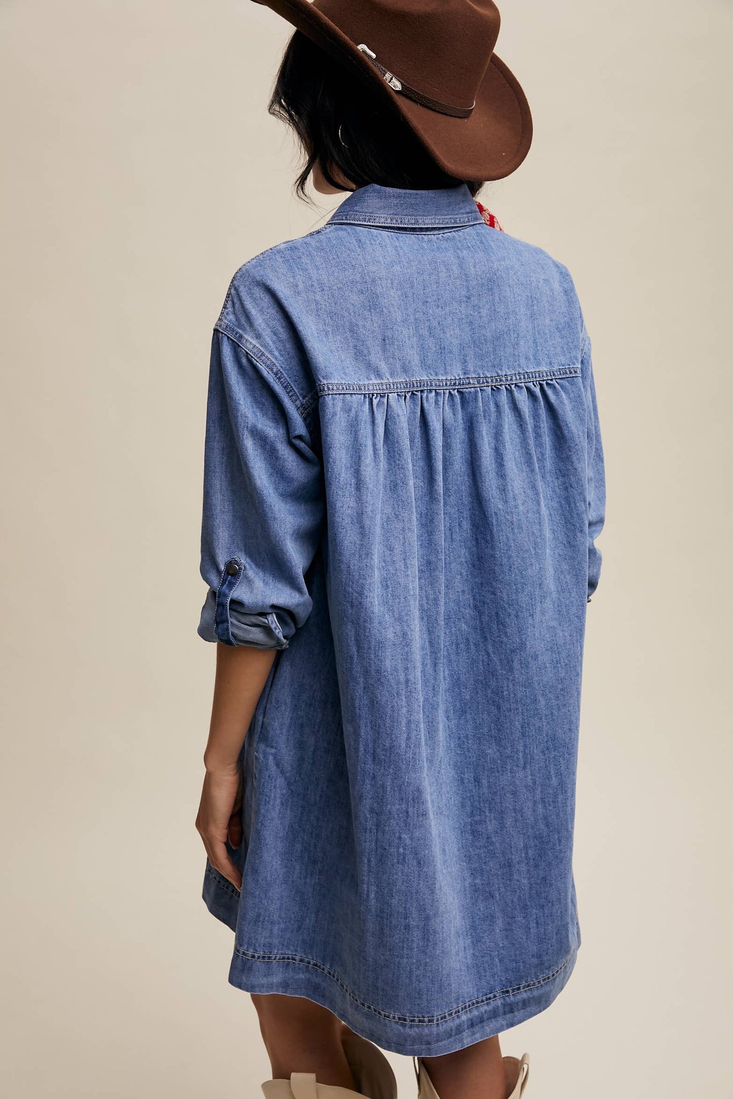 Dana Denim Heart-Pocket Shirt Dress ~ Daylight Denim