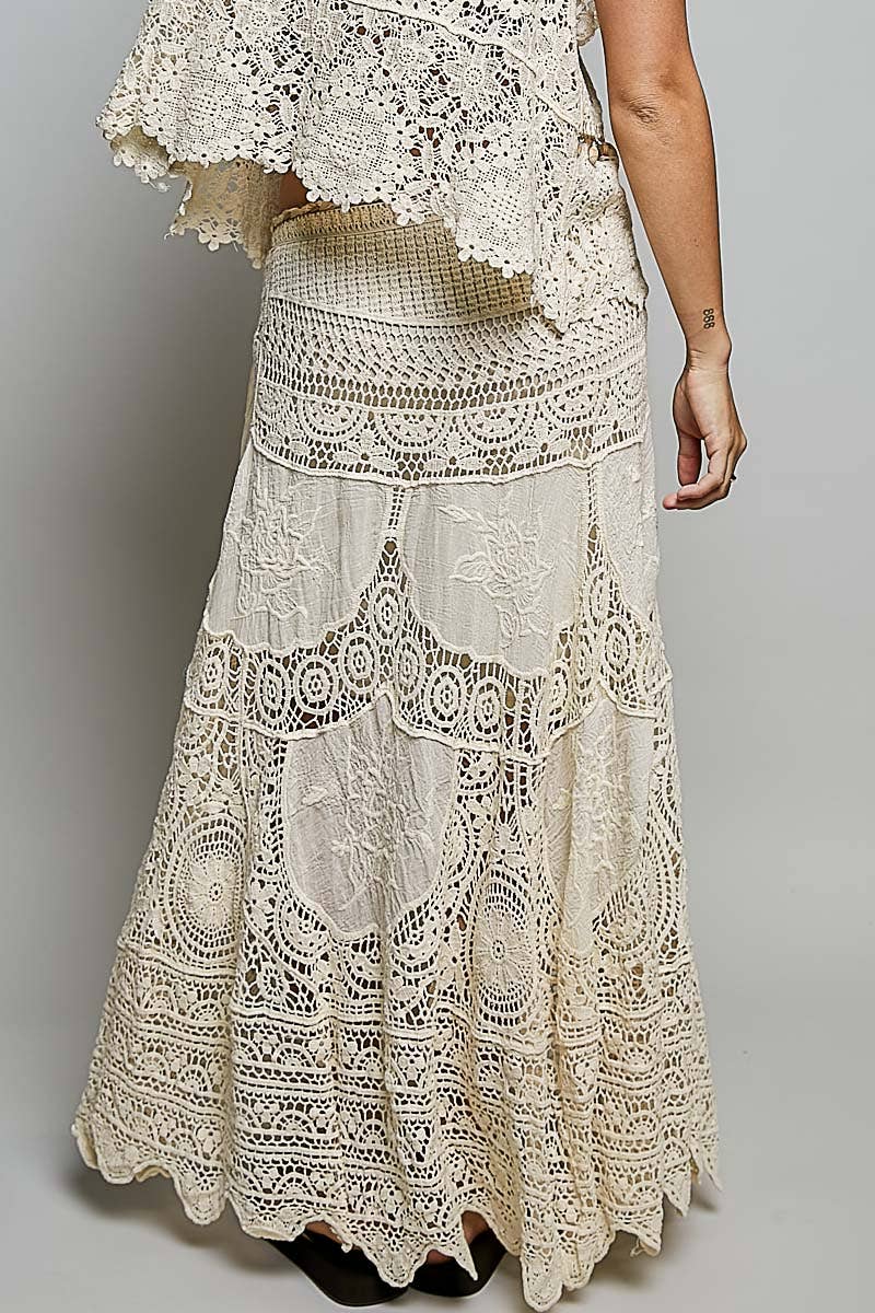 Cassie Crochet Patterns Embroidered Maxi Skirt ~ Natural