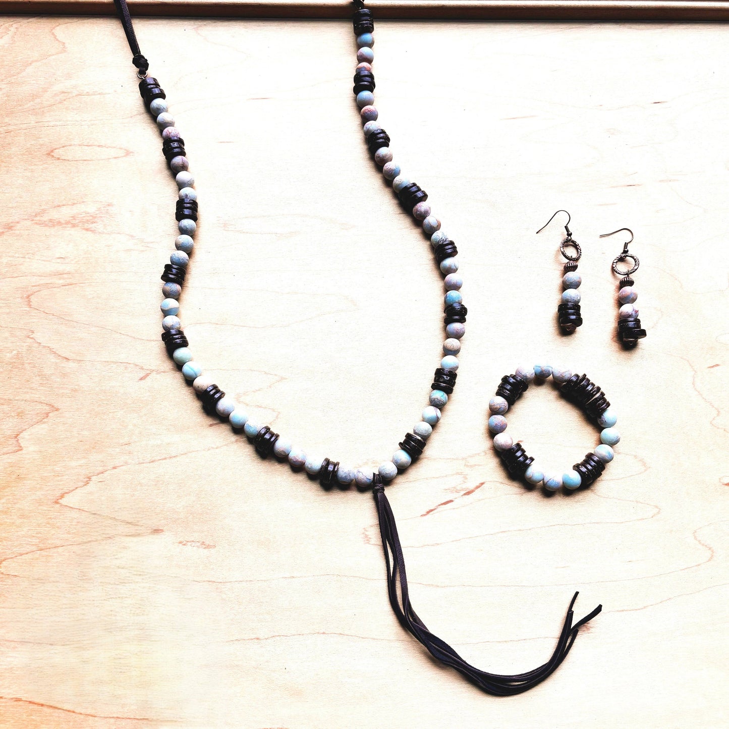 Frosted Aqua Terra Tassel Necklace