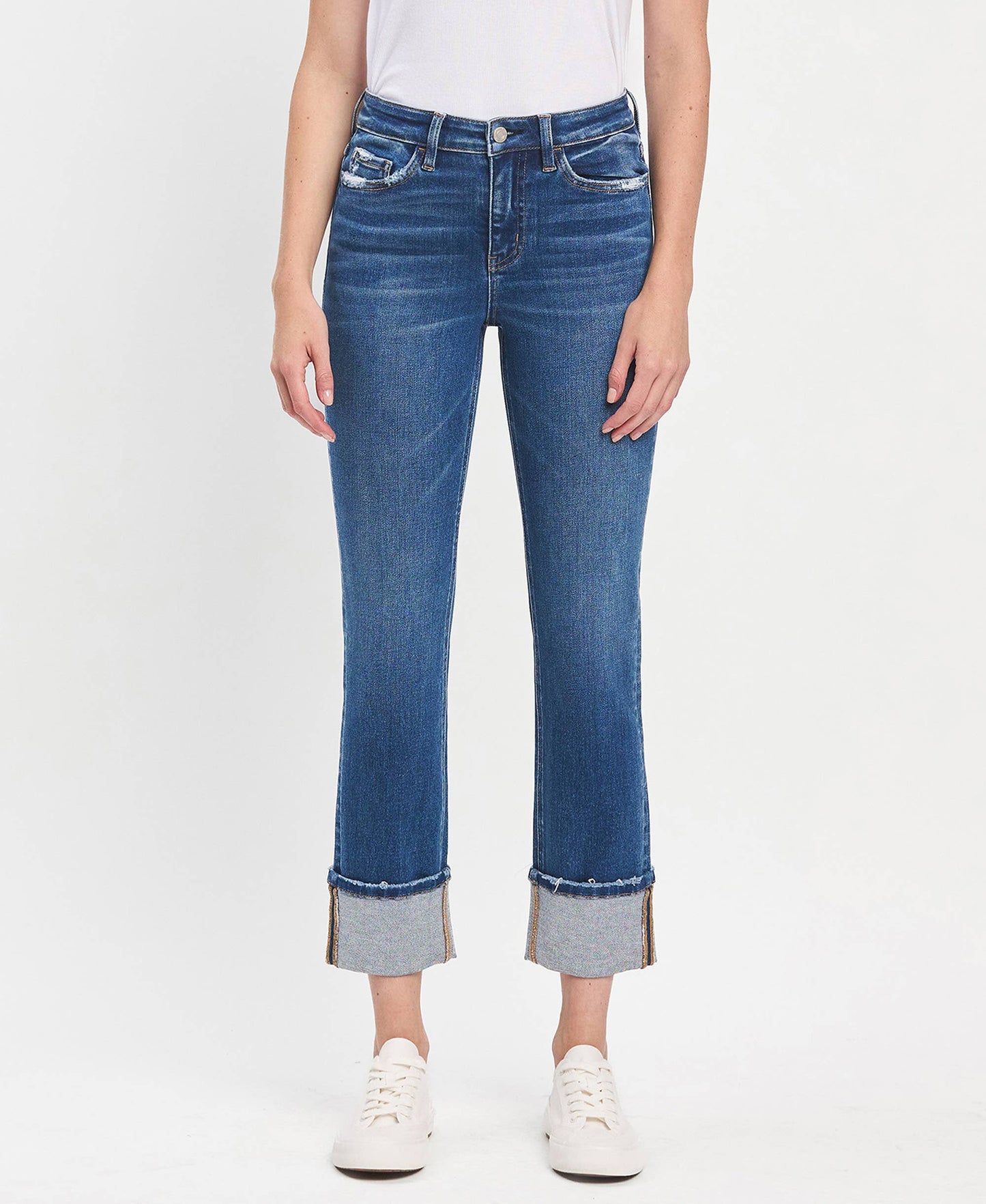 Jeanne High Rise Cuffed Slim Straight Jeans ~ Medium Denim