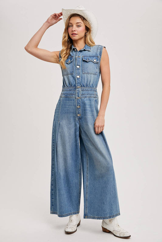 Maddie Sleeveless Jumpsuit ~ Light Denim