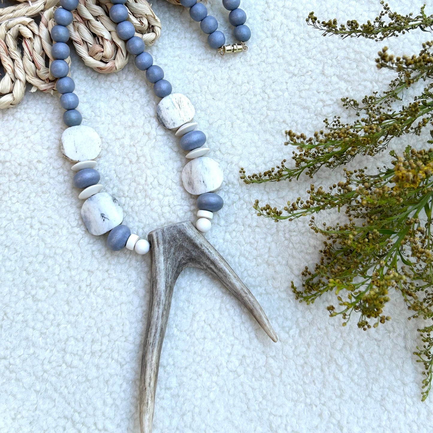 Deer Antler Mid Length Chunky Bead Necklace
