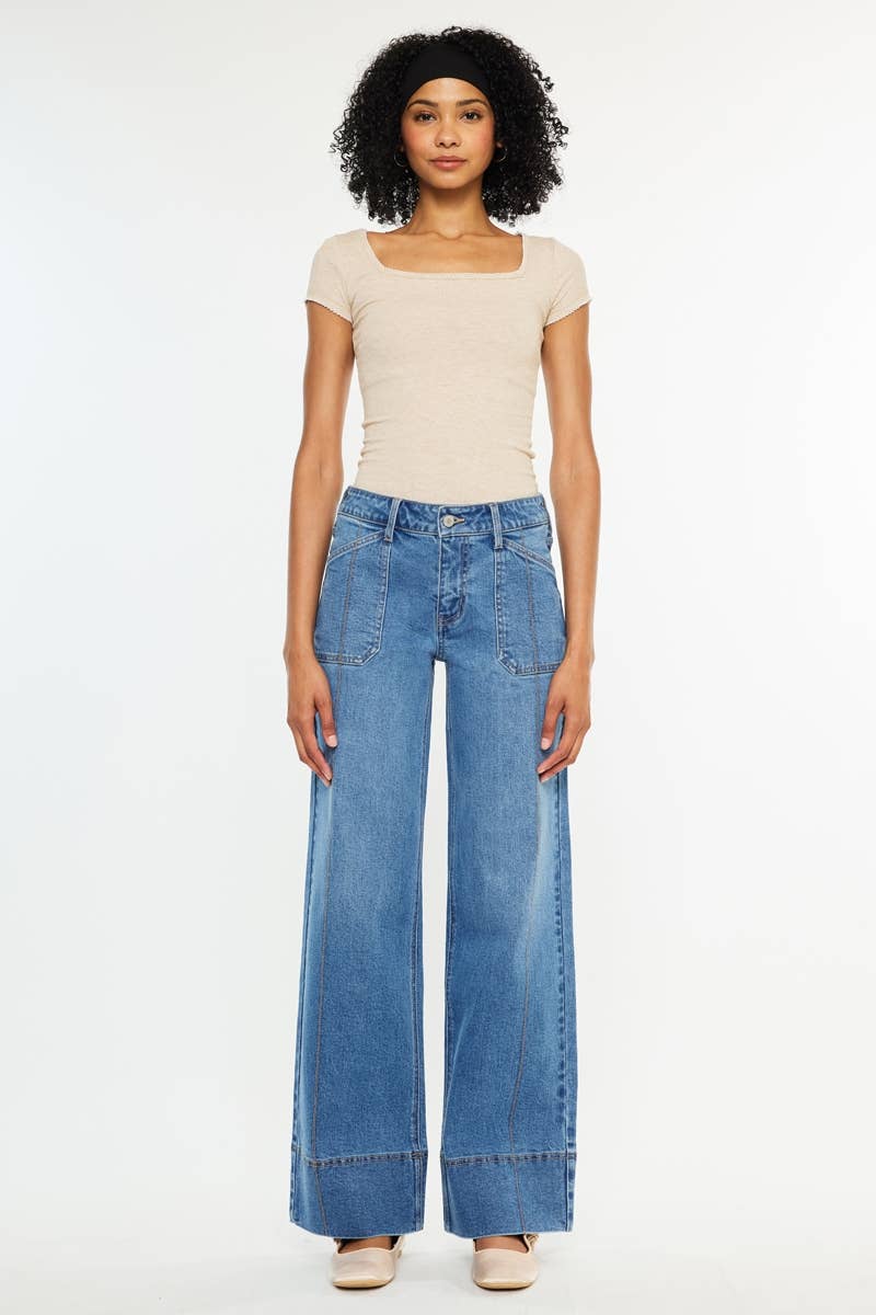 Sherry Mid Rise Wide Leg Jeans ~ Dark Denim