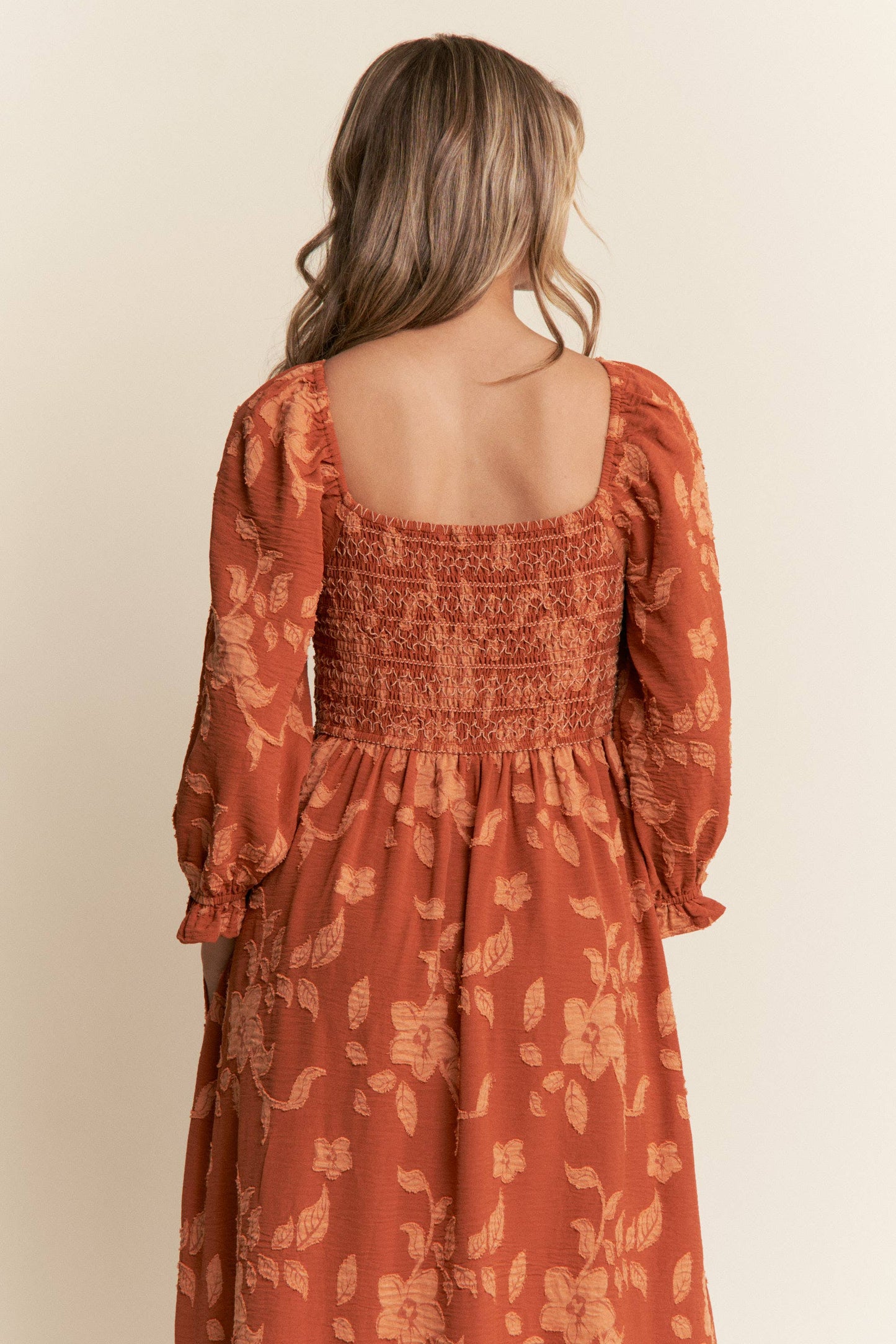 Felicity Floral Smocked Bodice Maxi Dress ~ Brick