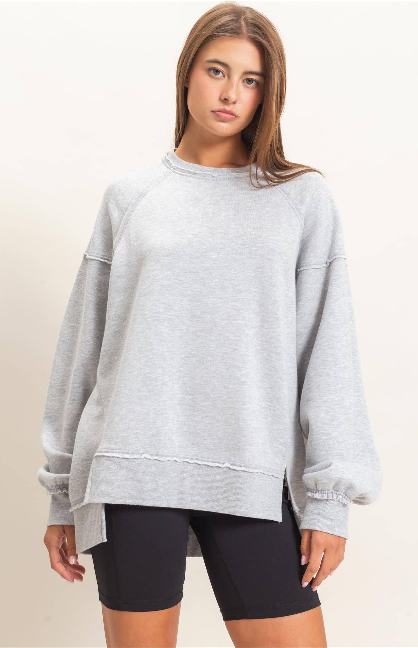 Ashlee Acid Wash Raw Edge Sweatshirt