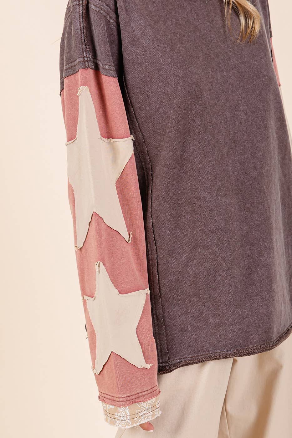Sara Star Patch Colorblock Mineral Wash Top ~ Brown