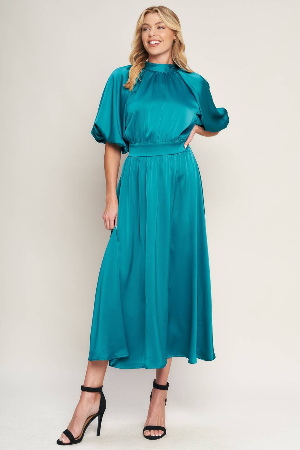 Ashlee Satin Midi Dress - Turquoise