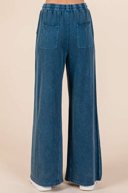 Saylor Mineral Wash French Terry Wide Leg Pants ~ Gucci Blue