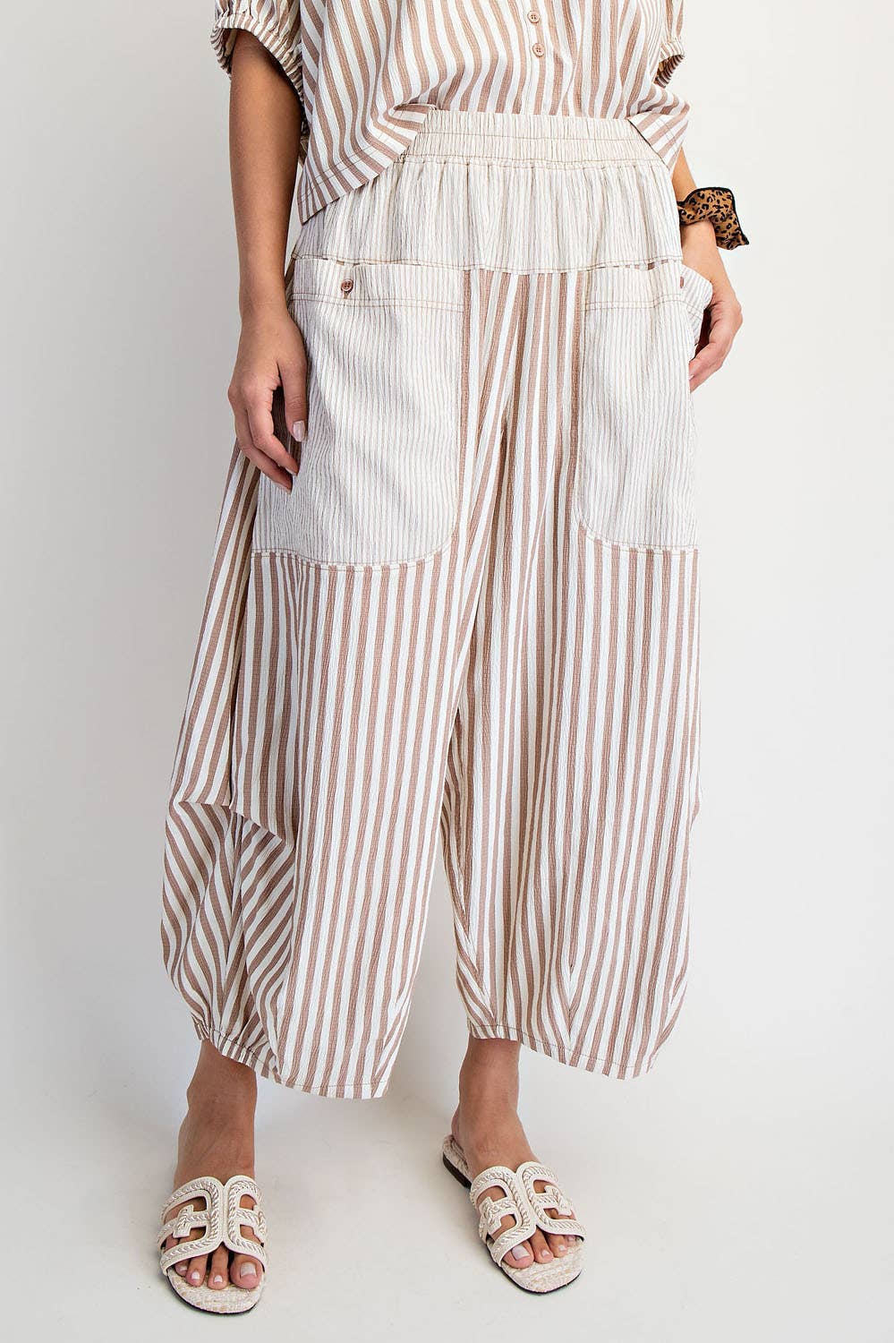 Blair Striped Cropped Pants ~ Mocha Mousse