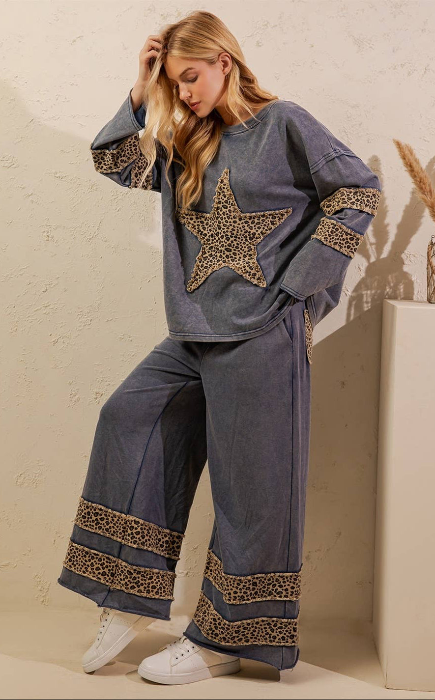 Lucia Leopard Star Mineral Wash Pants ~ Denim