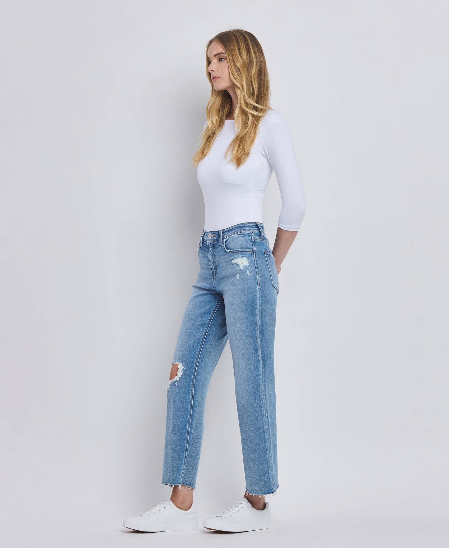 Lola High Rise Crop Slim Wide Leg Jeans ~ Light Denim