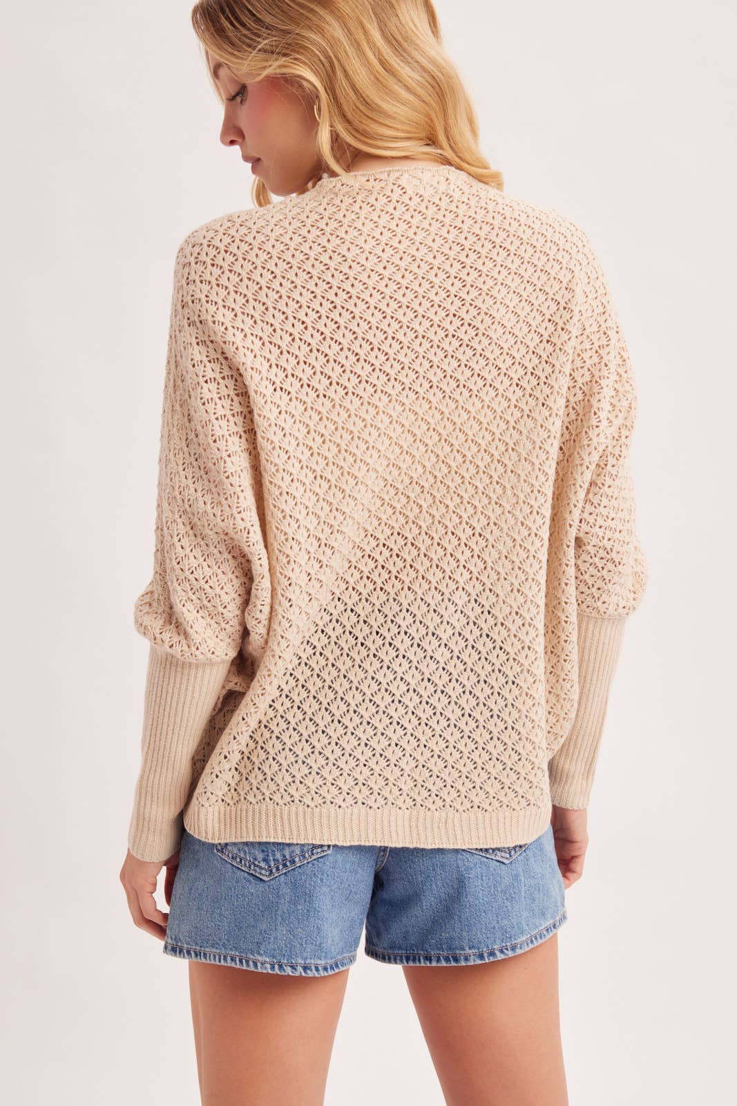 Sadie Open Knit Dolman Sleeve Knit Sweater ~ Oatmeal