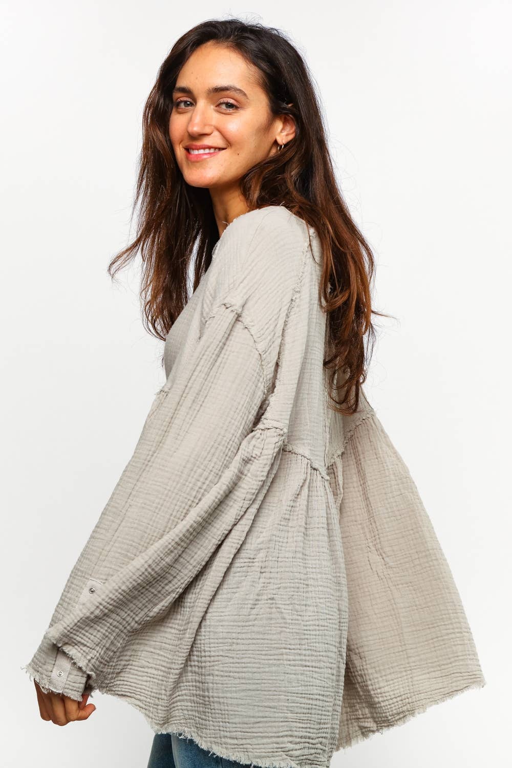 Carrie Cotton Gauze Babydoll Top ~ Silver