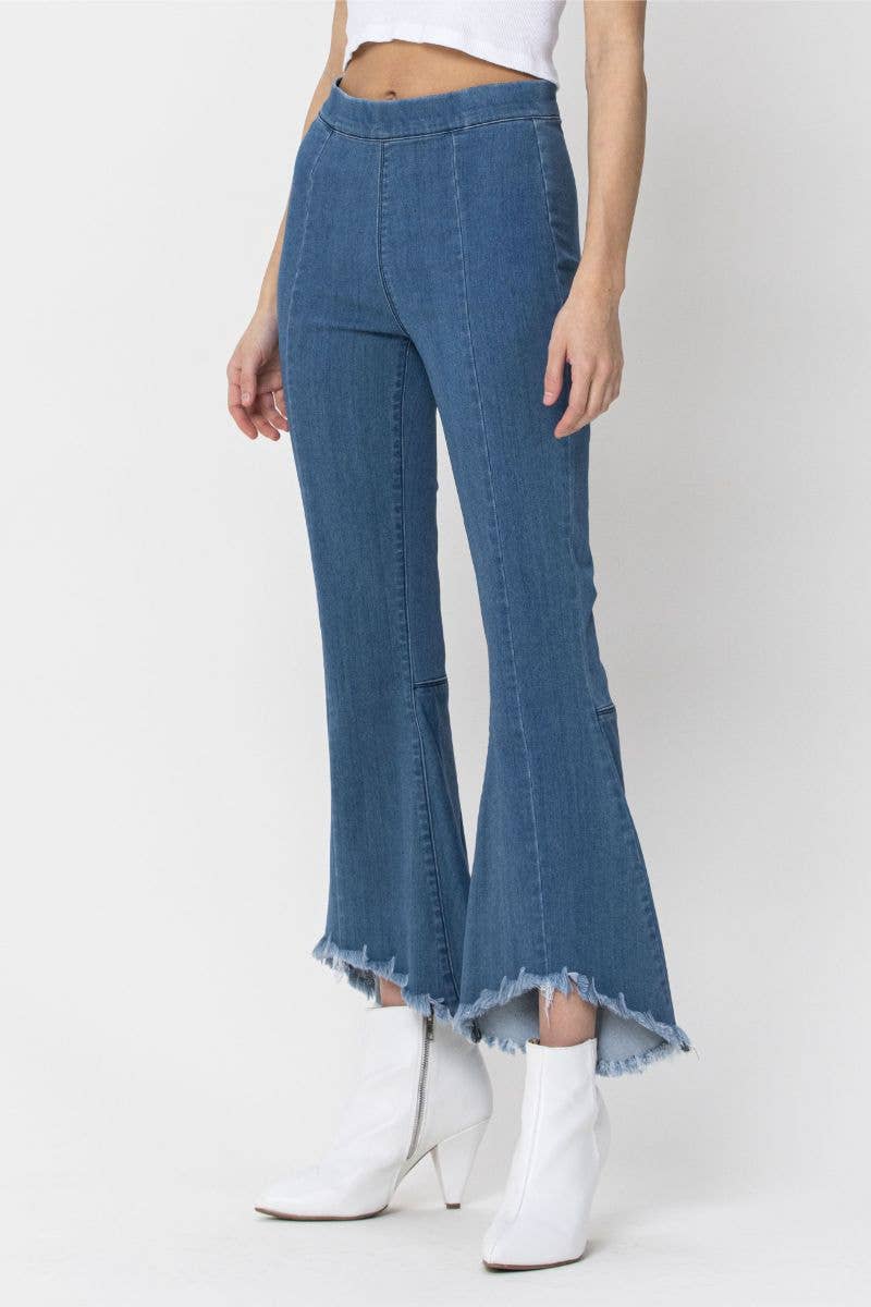 Blakely High Rise Frayed Raw Edge Crop Flare Jeans ~ Denim