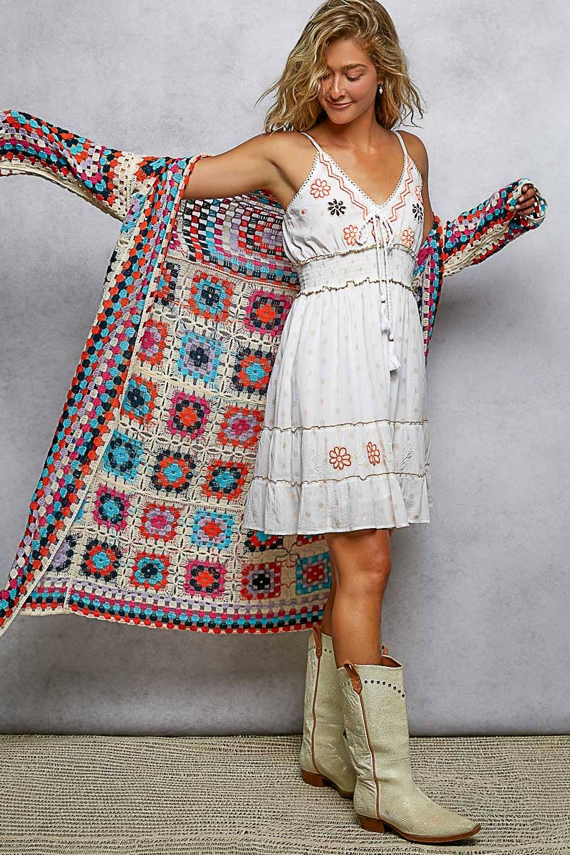 Carley Square Crochet Cardigan Duster ~ Multi