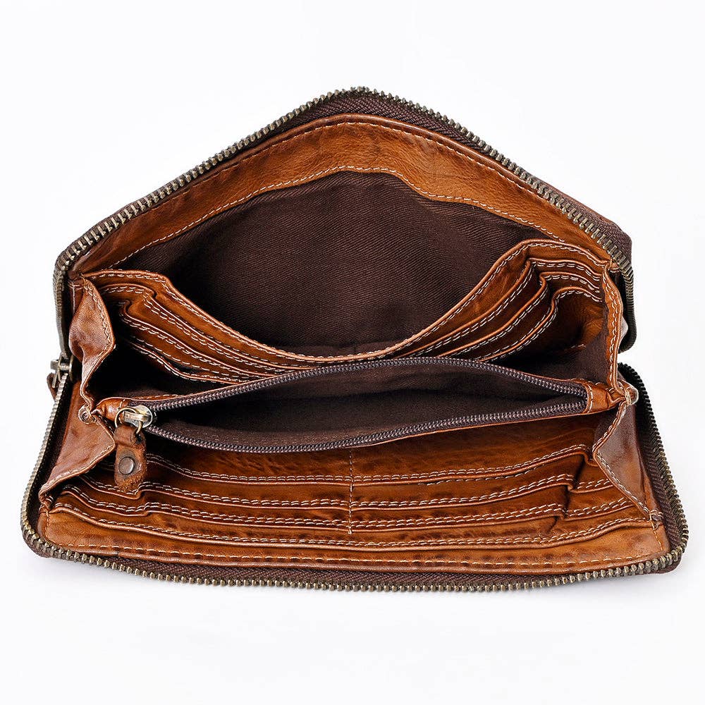 Genuine Leather Zip Around Wallet