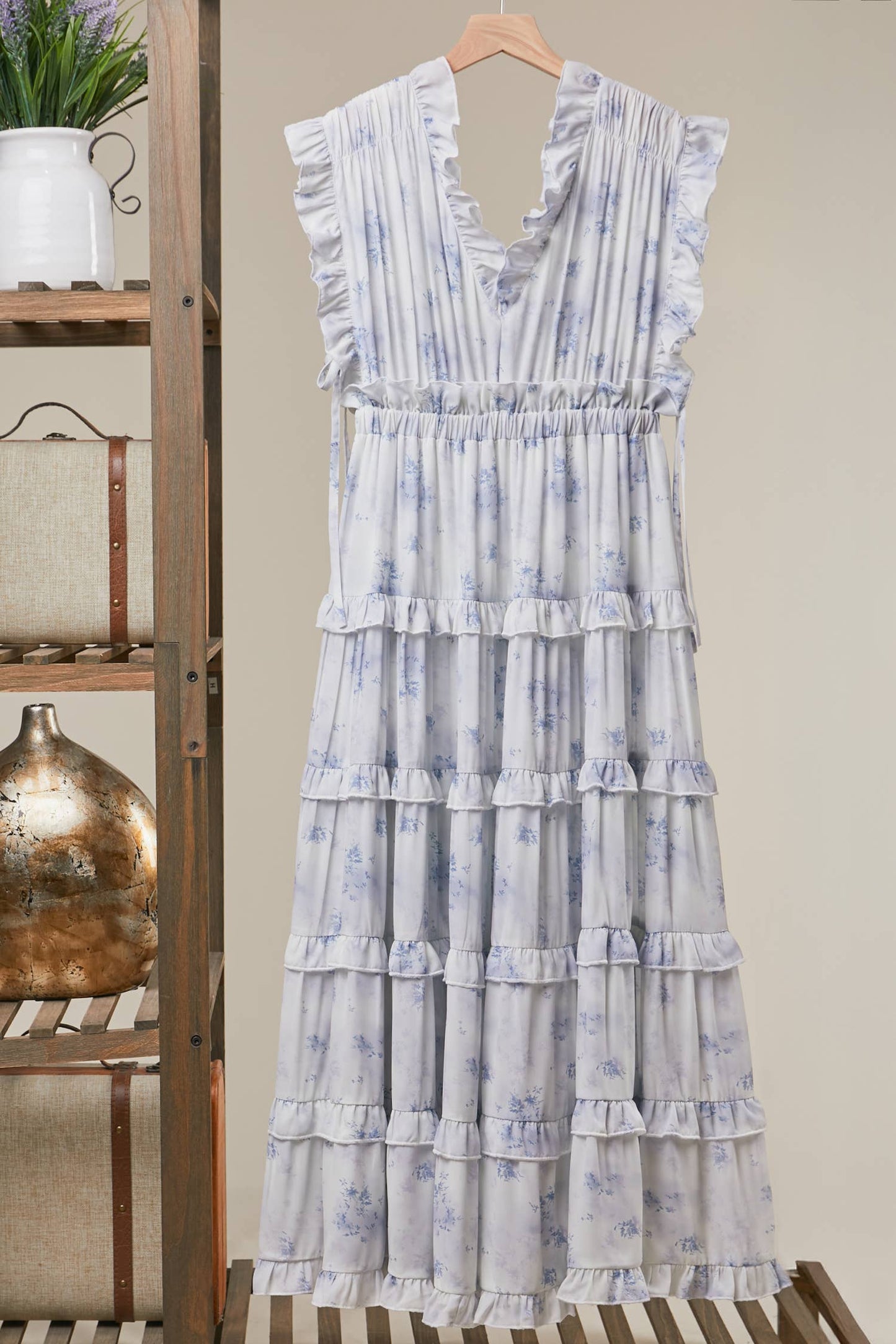 Madelynn Floral Ruffle Tiered Maxi Dress ~ Soft Blue