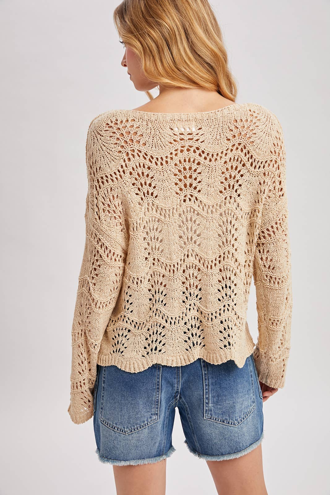 Sara Scalloped Hem Open Knit Sweater ~ Natural