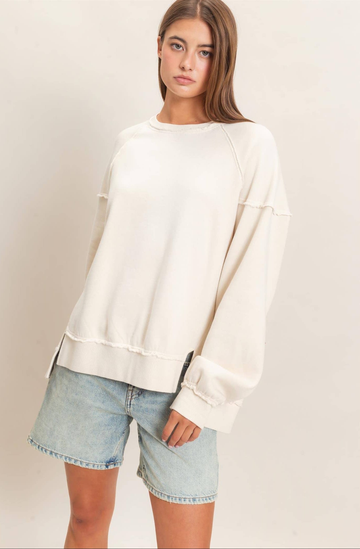 Ashlee Acid Wash Raw Edge Sweatshirt