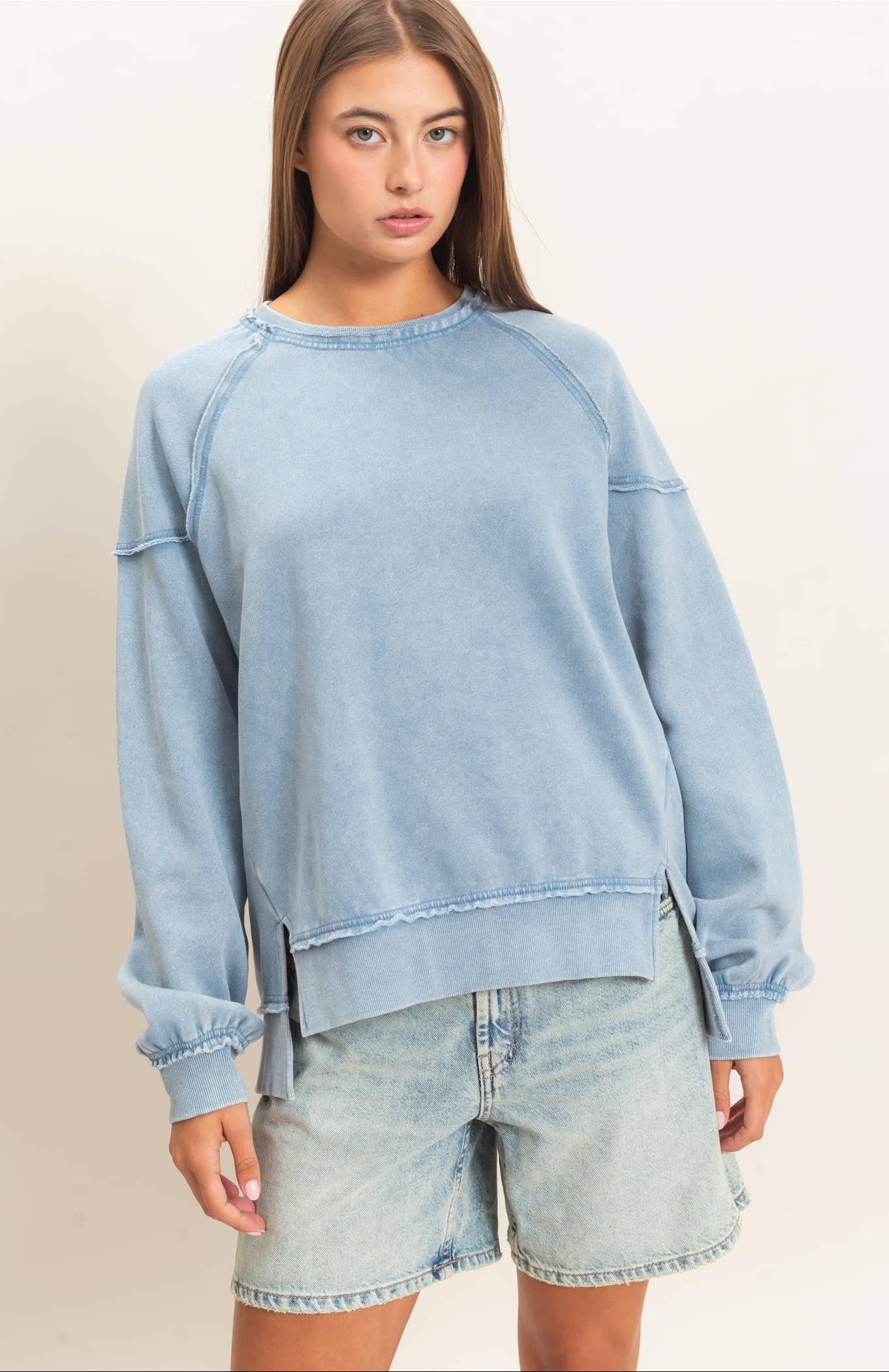 Ashlee Acid Wash Raw Edge Sweatshirt