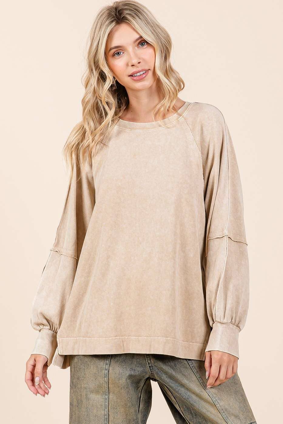 Molly Mineral Wash Raglan Oversized Top ~ Brown Sugar